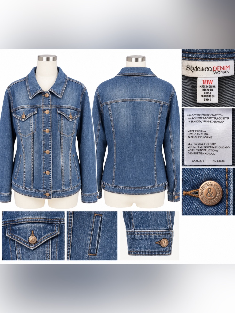 Style&Co Denim Jacket Women’s 18W Blue Stretch Jean Jacket
